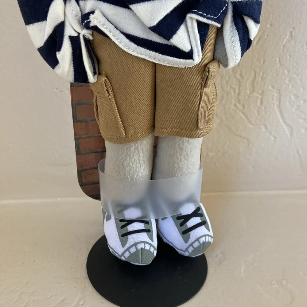 Highly collectible Japanese Zap Cat plush figure. Grey kitty. New on stand.